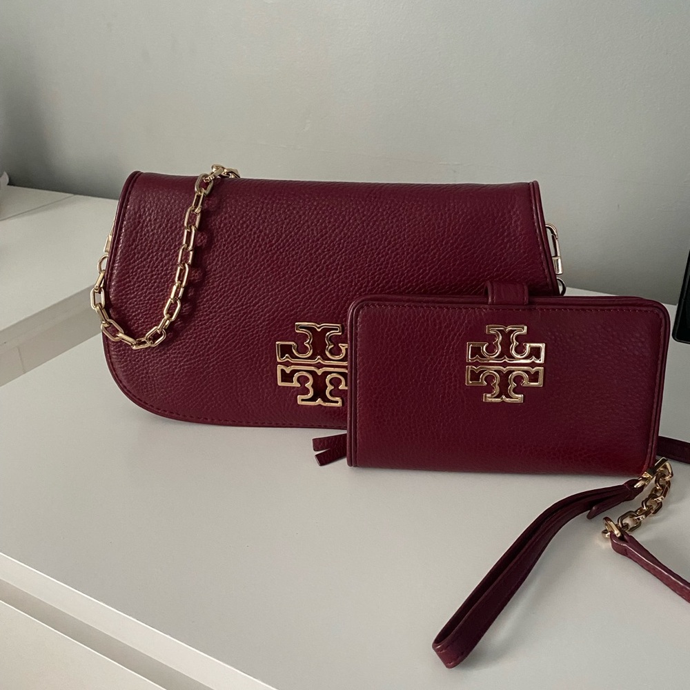 Tory Burch Rich Burgundy Shoulder Bag and Wallet